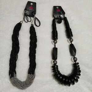 Paparazzi Lot Of 2 Necklace Earring Sets Black Silver Pierced DangleEarrings!